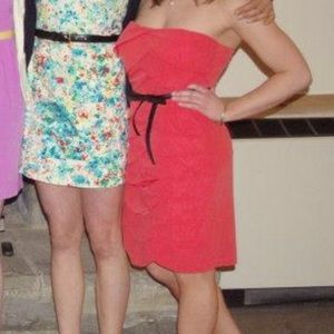 Coral Scalloped Spaghetti Strapped summer wedding guest dress